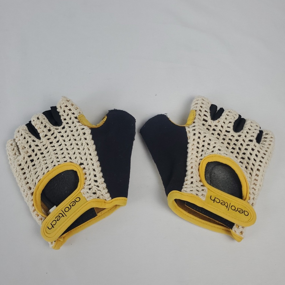 Aero Tech Designs Crochet SMALL Black Cream Cycling Gloves Padded Palm Leather